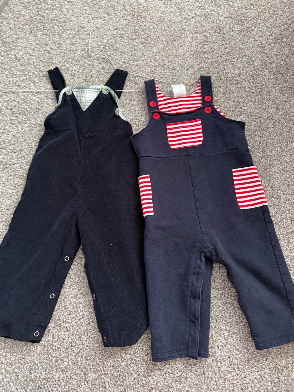 bella bliss Navy Overalls with Red and White Striped Pocket Accents Boys 12M